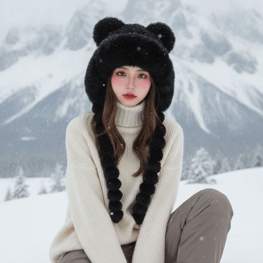 Fleece Lined Pompom Braids Hat - огляд і ціна Winter Trapper Hat