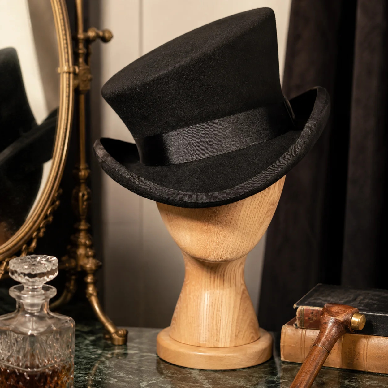Wool Felt Top Hat Blue Ribbon  - огляд і ціна Fedora Hat Wool