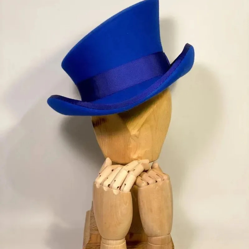 Wool Felt Top Hat Blue Ribbon  - огляд і ціна Fedora Hat Wool