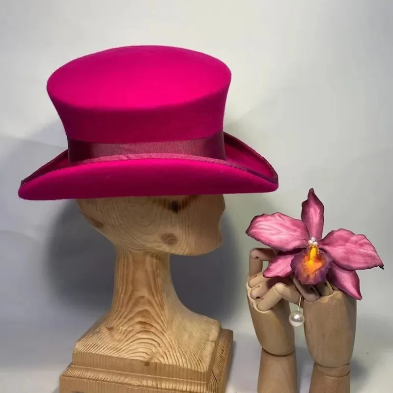 Wool Felt Top Hat Blue Ribbon  - огляд і ціна Fedora Hat Wool